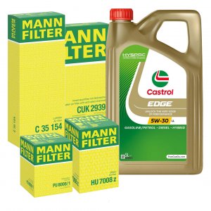 15F7E7 + HU 7008 z Castrol EDGE 5W-30 LL (5L) + Inspektions-Set Mann-Filter